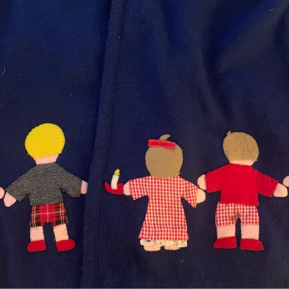 TALBOTS Vintage Knit Cardigan, Kids Applique Art Wear Cottage, navy, Red, yellow - Picture 4 of 6